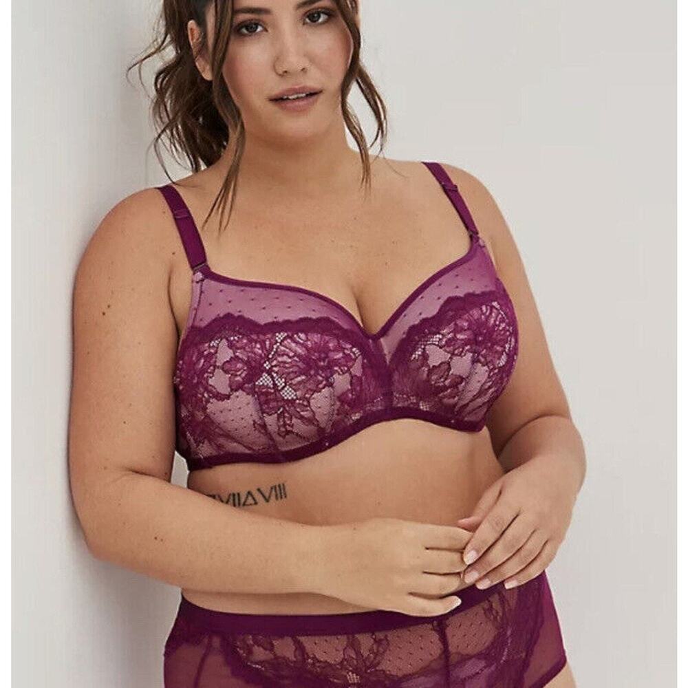 Torrid Full-Coverage Balconette Lightly Lined Dot Lace Bra Purple 42C 16478772